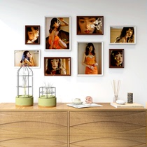 ins living room photo wall no punching restaurant decoration wall hanging solid wood photo frame combination free washing and printing blank side