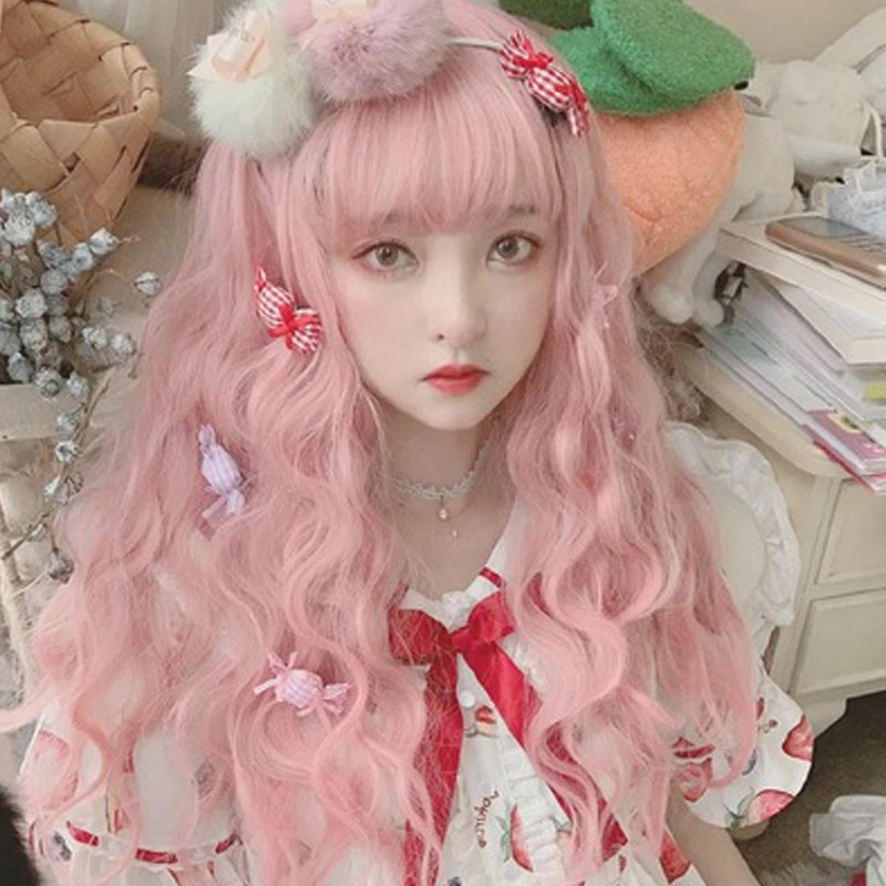 Wig woman long hair lolita bangs temperament color cos long straight curls multi-color bangs full head condom doll exclusive