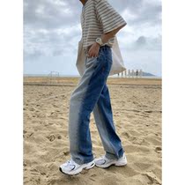 Value clearance# loose straight tube wash before and after washing color niche design sense summer thin denim trousers mens pants