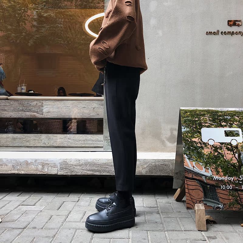 Thái độ / Phải mua! Đáy dày 6CM, giày da đen retro, giày đế thấp, nam giày sport
