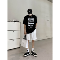 HOZI Summer fried Street new black and white grey hand-painted graffiti letters printed round collar short sleeve T-shirt male tide