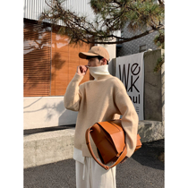 HOZI Irregular Splicing Design High Collar Sweater Winter New Long Sleeves Head Round Collar Hit Undershirt Warm Jacket