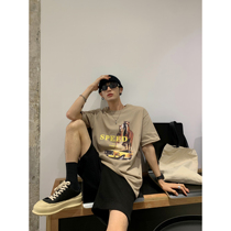Value clearance# Summer horse and sports car print Ruffian handsome light curry short sleeve T-shirt mens fashion brand INS trend