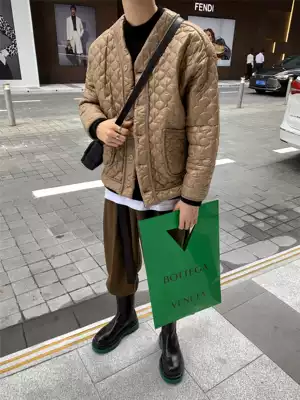 Value clearance# Net red Korean version of the trend diamond-shaped grid V-collar thin cotton-padded clothes men inner liner coat bright cotton clothing Tide brand