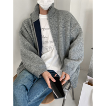 HOZI Winter New Plus Cotton Stand Sweater Sweater Jacket Male Brief Design Cardiovert 100 Hitch Warm Casual Blouse
