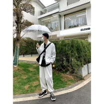 A super-valued clearance#HOZI男装褶皱时尚白色休闲运动套装搭配一身潮流帅气 a long time off.