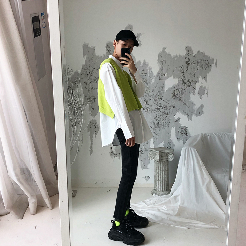Thái độ / chic retro V-cổ đan vest in áo len ngắn đơn giản cho nam và nữ 5 màu đồ vét nam