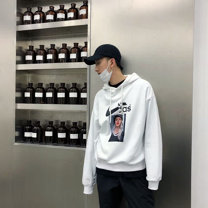Thái độ / Thư giả mạo in áo len trùm đầu sang trọng kiểu Hàn Quốc áo khoác thả lỏng áo khoác nam hoodie