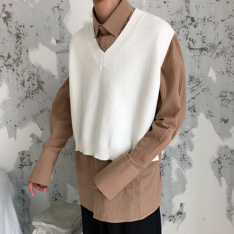 Thái độ / chic retro V-cổ đan vest in áo len ngắn đơn giản cho nam và nữ 5 màu đồ vét nam