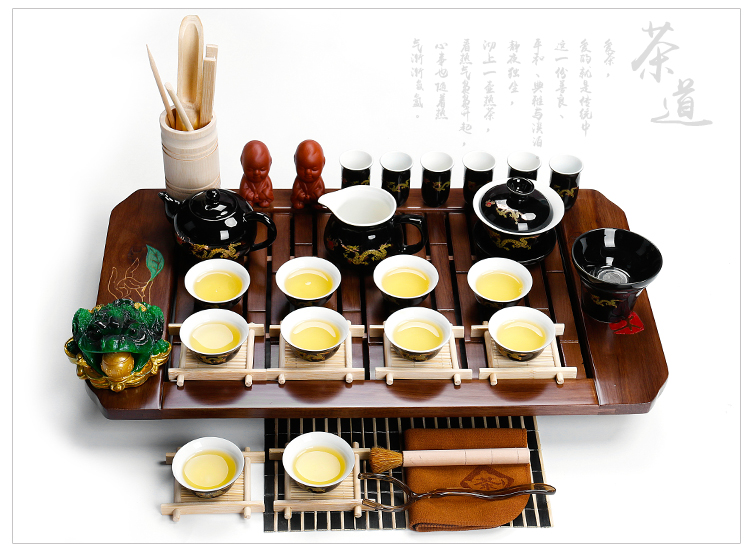 ZongTang colorful ice crack glaze ceramic tea set solid wood tea tray tea table of a complete set of contracted purple sand tea taking