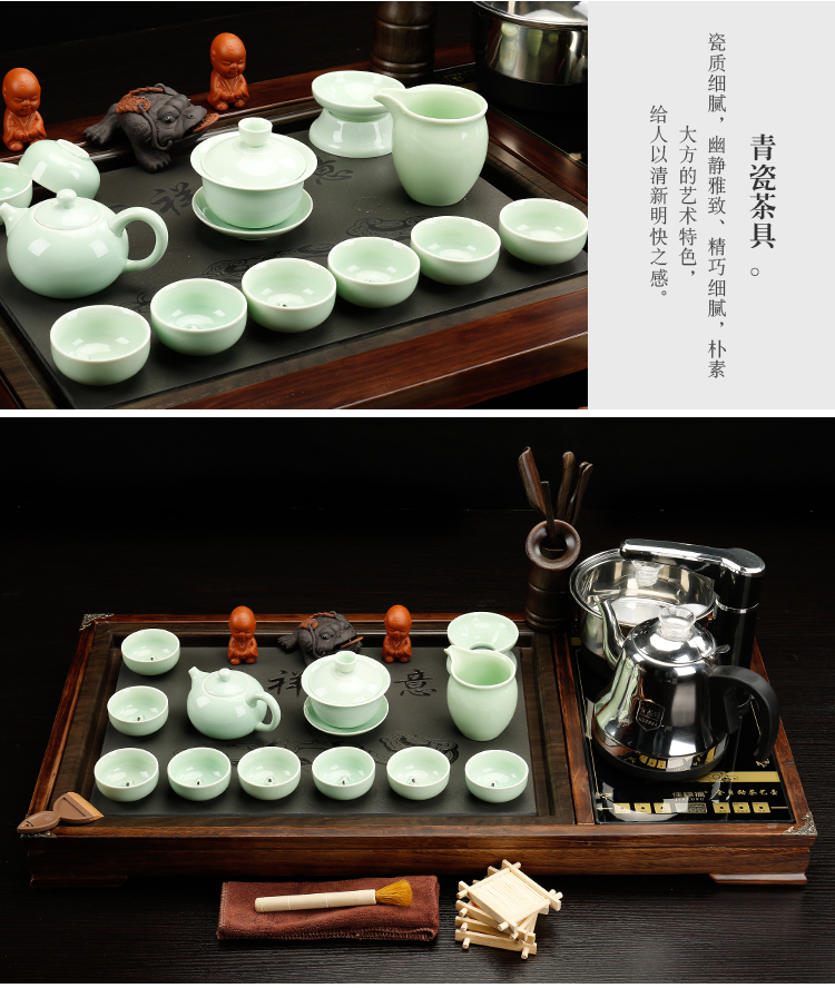 Ceramic purple sand tea set tea sets tea taking sharply home automatic integrated electric magnetic furnace stone solid wood tea tray