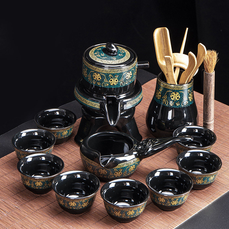 Retro China Wind Dark Incense Automatic Tea Set Lazy People Tea Maker Suit Home Ceramics Chinese Kongfu Tea Pot Tea Cup