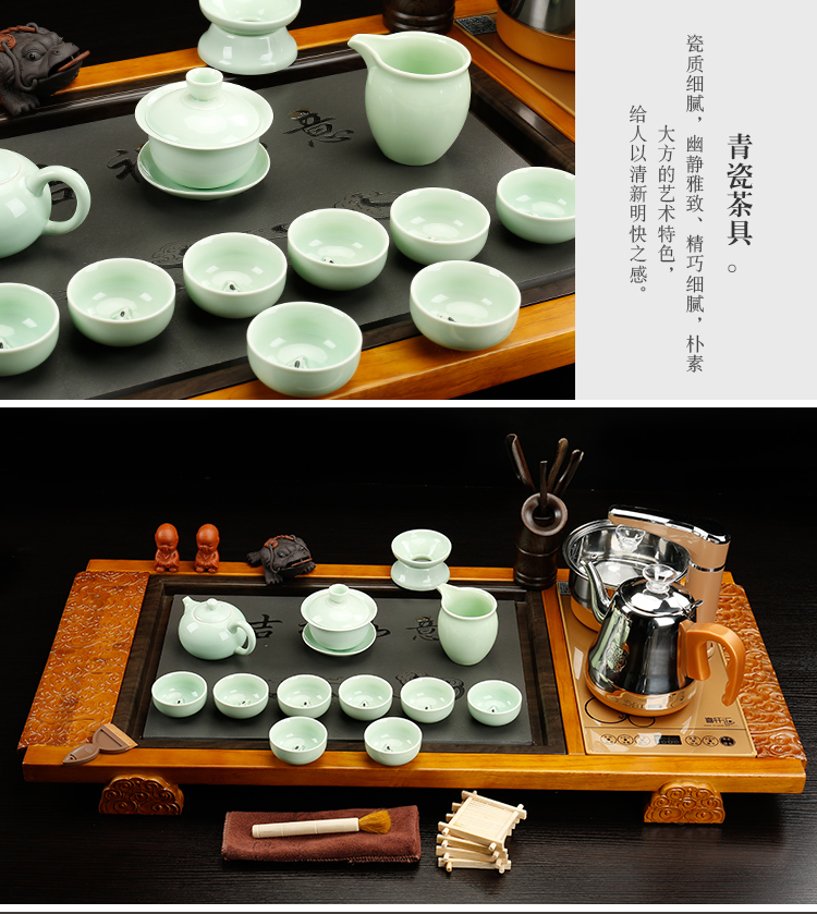 Ceramic purple sand tea set tea sets tea taking sharply home automatic integrated electric magnetic furnace stone solid wood tea tray