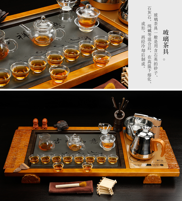 Ceramic purple sand tea set tea sets tea taking sharply home automatic integrated electric magnetic furnace stone solid wood tea tray