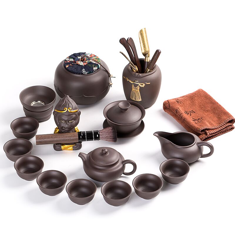 Purple sand tea set home tea tea ceramic teapot teacup solid wood tea tray tea tea set is contracted