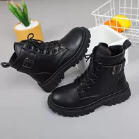 Martens, детские утепленные ботинки из натуральной мягкой кожи для мальчиков, демисезонные туфли из черной кожи