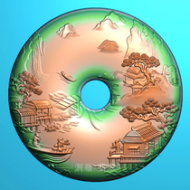 New landscape safety buckle round brand Huaigu jade pine tree boat JDP carving figure relief map JDP