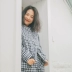 Đề nghị tường nứt! Đồ ngủ nữ mùa thu và mùa đông Mới kẻ sọc cổ điển cotton dài tay phía trước khóa áo phù hợp