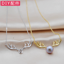 Kking Craft Great Deer Angle 925 Pure Silver Pearl Necklace Accessories Pendant Pendant With Chain Sub Semifinished DIY