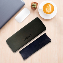 Original fitting Seiko SEKIO pressure resistant pressure-proof wire drawing black Old light myopia brief anti-pressure glasses case mirror cloth student