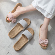 Household sandals and slippers Linen straw woven rattan bamboo men and women couples home indoor cotton linen summer summer non-slip