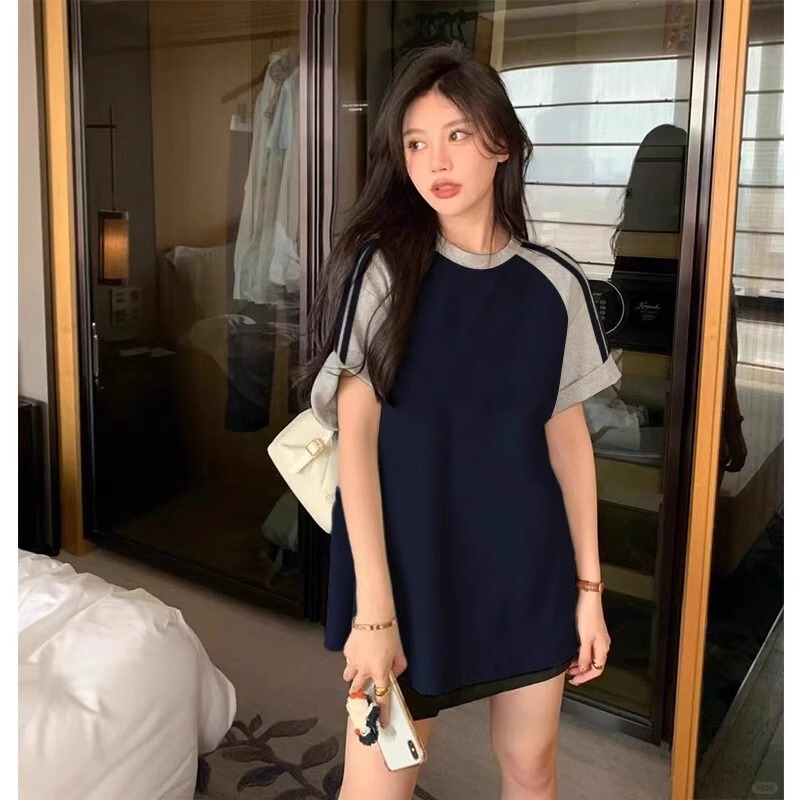 90% off Special Zone | Xiaohongshu Recommended New Summer American-Style Blue Cotton T-Shirt for Couples with Three Stripes, Short-Sleeved for Women