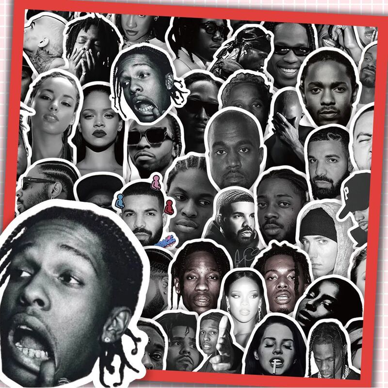 120 European and American Rapper Headshot Stickers of Lamar, Kanye, Drake, 2Pac, Personalized ins Style, Super Cool 120 European and American Rapper Headshot Stickers of Lamar, Kanye, Drake, 2Pac, Personalized ins Style, Super Cool