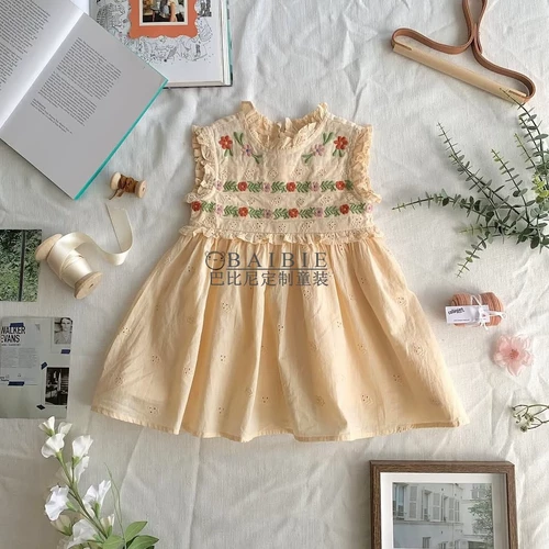 Брендовое летнее качественное платье для принцессы, платье-комбинация, европейский стиль, с вышивкой