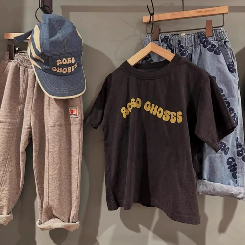 Брендовая летняя футболка с коротким рукавом для мальчиков, комплект для девочек, хлопковая толстовка, джинсы