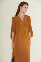 Remove the beauty - fried dew - lock V collar 22 mm crepe seven - point silk dress woman