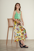 4 meters more material oil painting tone skirt texture good fly up thin waist A silk skirt