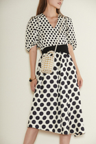 First love girl designer line elegant pure age polka dot silk V collar dress women winter