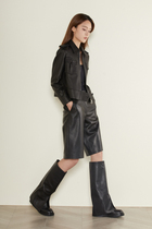 Clear Goods No Withdrawal Trendy Fight Boots Bull Leather Long Barrel Boots Genuine Leather Black Though Kneecap Boots Woman High Cylinder Boots