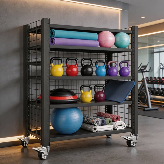 Wheeled Gym Equipment Storage Rack for Kettlebells, Dumbbells, Yoga Gear, and Sports Equipment