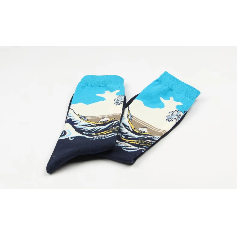 Nghệ thuật retro trừu tượng sơn dầu van Gogh sao không khí vớ dài vớ nữ vớ cotton vớ thủy triều nam và nữ đôi vớ - Vớ bông