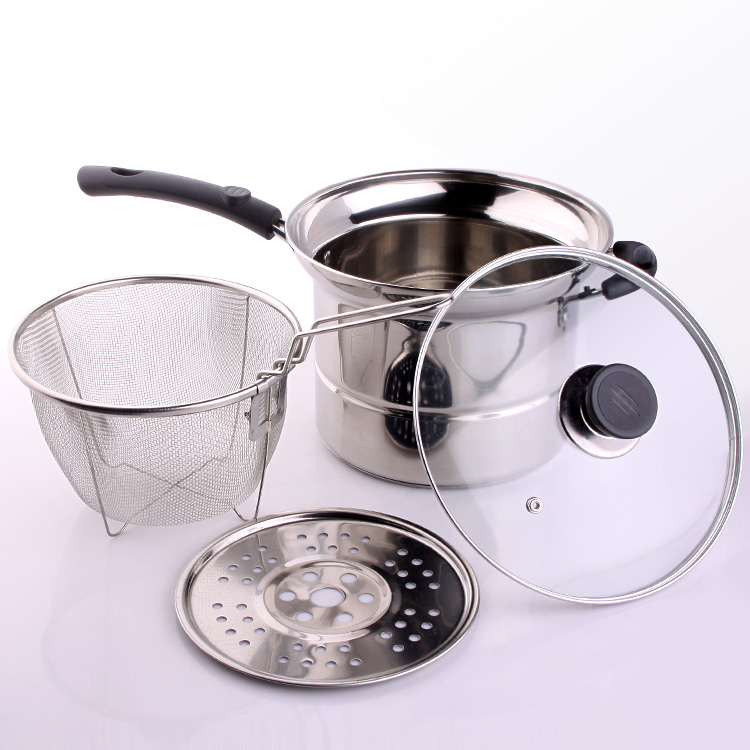 Stainless steel multifunction noodle pan milk pan thickened stockpot small fryer steam boiler cooking pot induction cookware gas universal