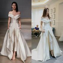 New wedding dress V collar bride toast long performance