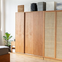 No that is all Japanese style simple wardrobe Sliding door Home bedroom Childrens storage custom rattan woven solid wood locker
