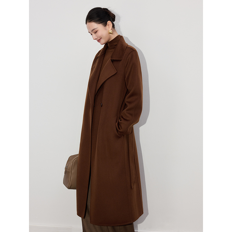 [Pure Cashmere] 100% Pure Cashmere Double-Sided Fleece Petite Regular Shoulder Mid-Length Cashmere Coat for Women