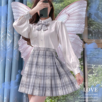 Our original genuine butterfly cherry blossom girl large size JK uniform lattice skirt Jacquard short skirt custom fat mm
