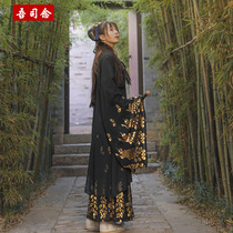 Our Nian Hanfu womens collar waist-length skirt Bronzing large sleeve shirt suit Cabbage Hanfu Chiffon summer style Chinese style