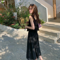 Fan-style tea hyphens with small frescoed one-shoulderless black harnesses sleeveless dress and dresses for two sets of summer