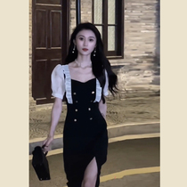 Port Taste Vintage Chic Lukewarm Senior Sense European Goods High-end French Style Square Collar Small Scented Wind Even Dress Skirt Summer Long Dress