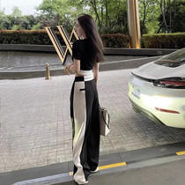 2022 Summer clothing Qing pure sweet and small Fried Street Fashion Minus Age Sports Casual Career Two Suits Wide Leg Pants
