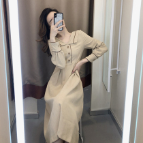 2020 new French little dress can usually be worn small fragrance Hepburn style thin milk tea color dress autumn and winter