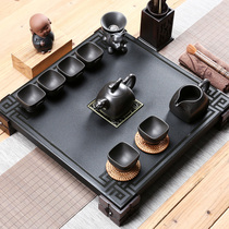 Natural black gold stone tea tray set Square simple tea sea set Kung fu ceramic purple sand tea set Tea table Household