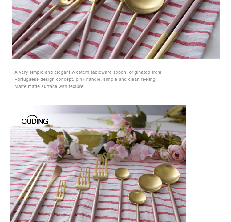 OUDING cherry blossom put pink gold knife and the fork INS steak knife and fork suit household fork spoon stainless steel western tableware