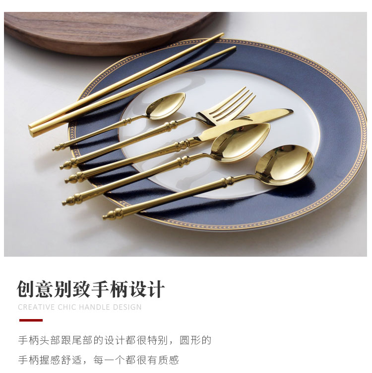 Japanese bamboo concept design gold 304 stainless steel knife and fork spoon, west tableware steak knife and fork spoon, run out of chopsticks