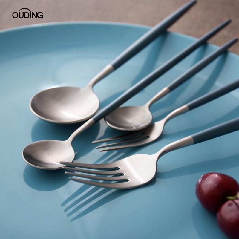 OUDING shamrock silver podcast 304 stainless steel steak knife and fork spoon, west tableware fruit fork coffee spoon