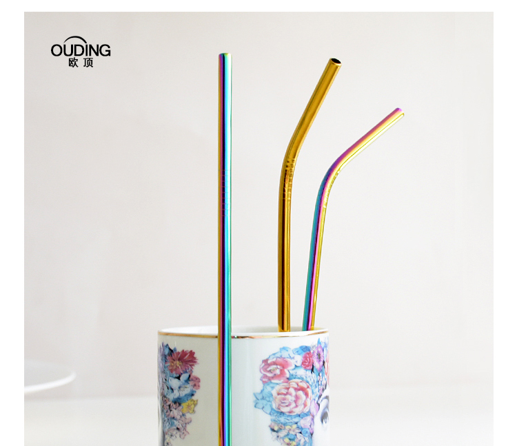 OUDING northern wind stainless steel pipe 304 metal bend glass iron straw green milk tea straw